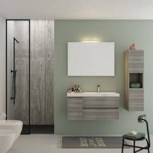 FLEX01, mobile da bagno curvo con lavabo e specchiera con applique di  Legnobagno