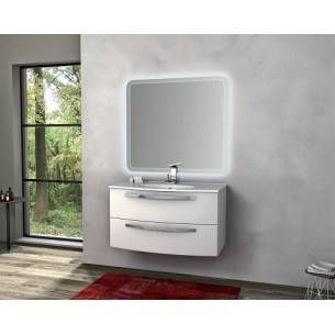 Mobile bagno sospeso 70 cm con doppio cassetto bianco lucido - Compact